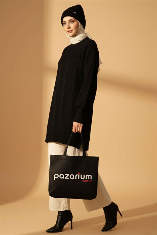 Knitted Embossed Soft Knitwear Tunic Black