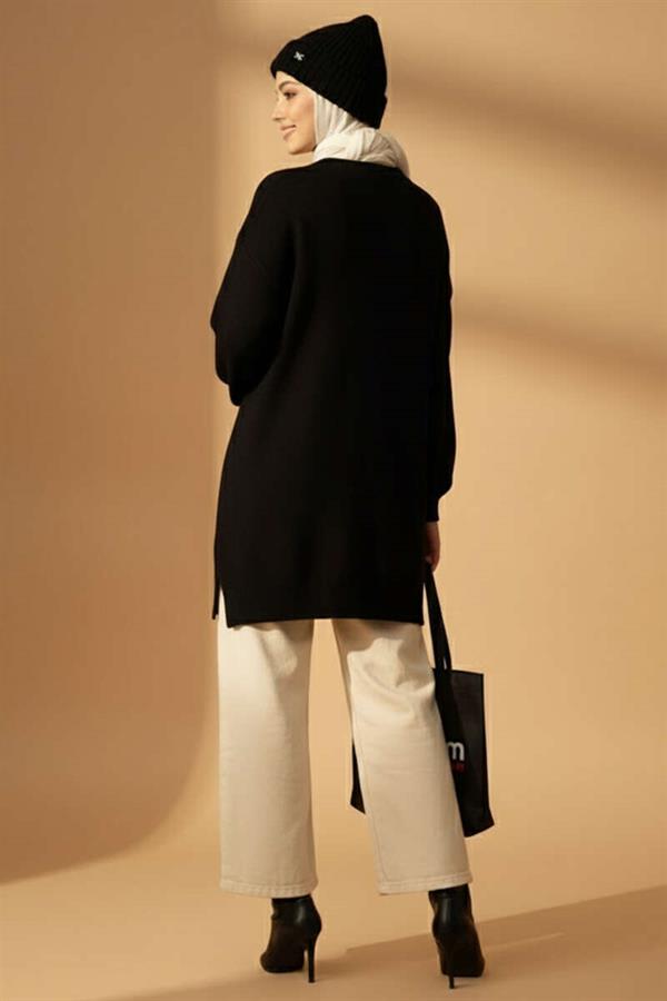 Knitted Embossed Soft Knitwear Tunic Black