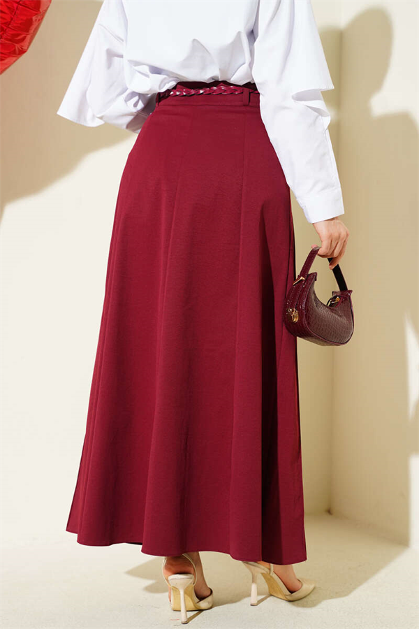 Knitted Belted Skirt in Burgundy