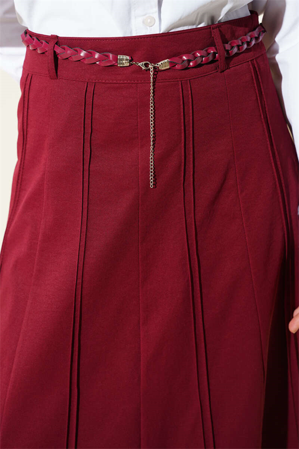 Knitted Belted Skirt in Burgundy