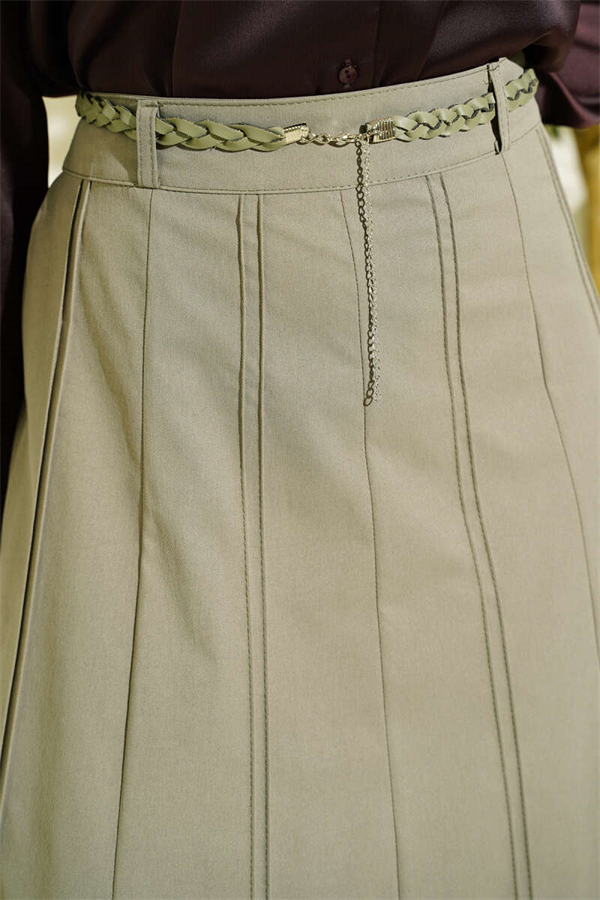 Knitted Belted Skirt in Light Green