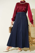 Navy Blue Knitted Belted Skirt