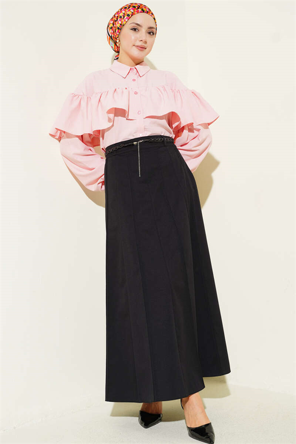 Knitted Belted Skirt, Black