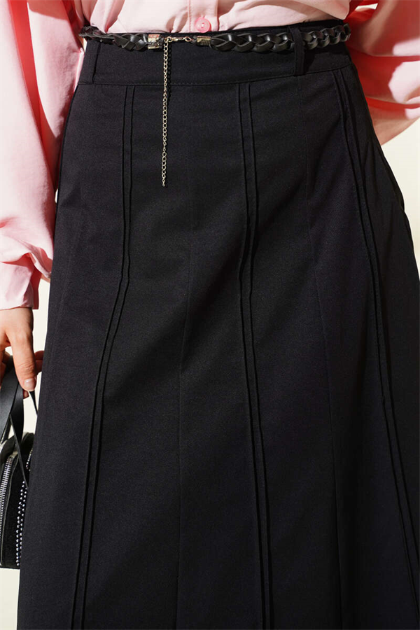 Knitted Belted Skirt, Black