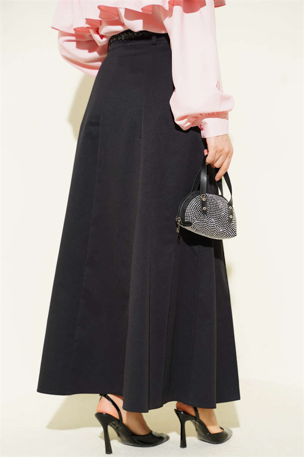 Knitted Belted Skirt, Black