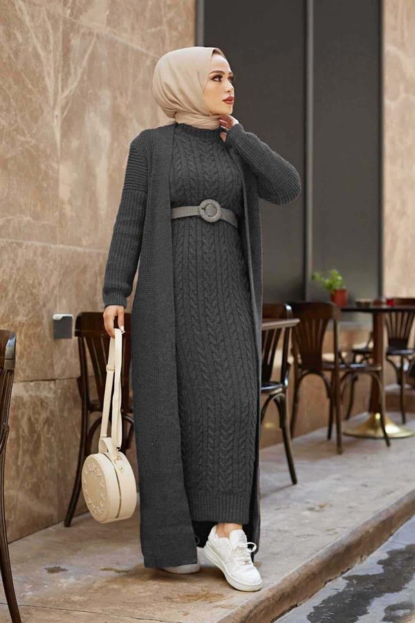 Knitted Cardigan Set in Anthracite