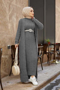 Knitted Cardigan Suit Gray
