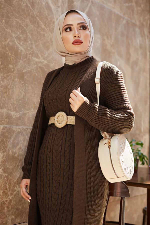 Knitted Cardigan Set in Coffee