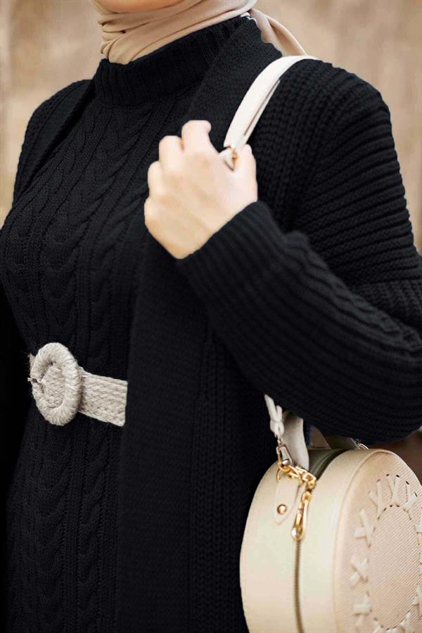 Knitted Cardigan Suit Black