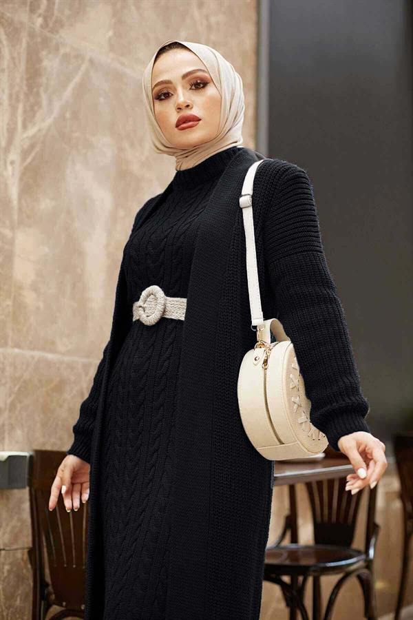 Knitted Cardigan Suit Black