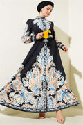 Authentic Pattern Buttoned Dress Black