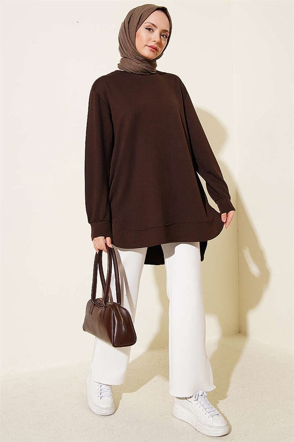 Oval Stitched Loisha Tunic, Brown