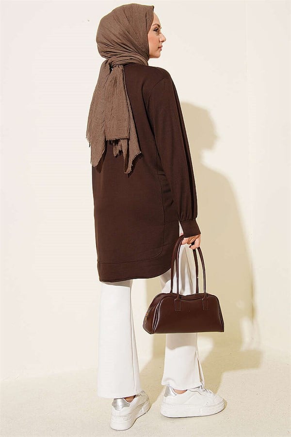 Oval Stitched Loisha Tunic, Brown