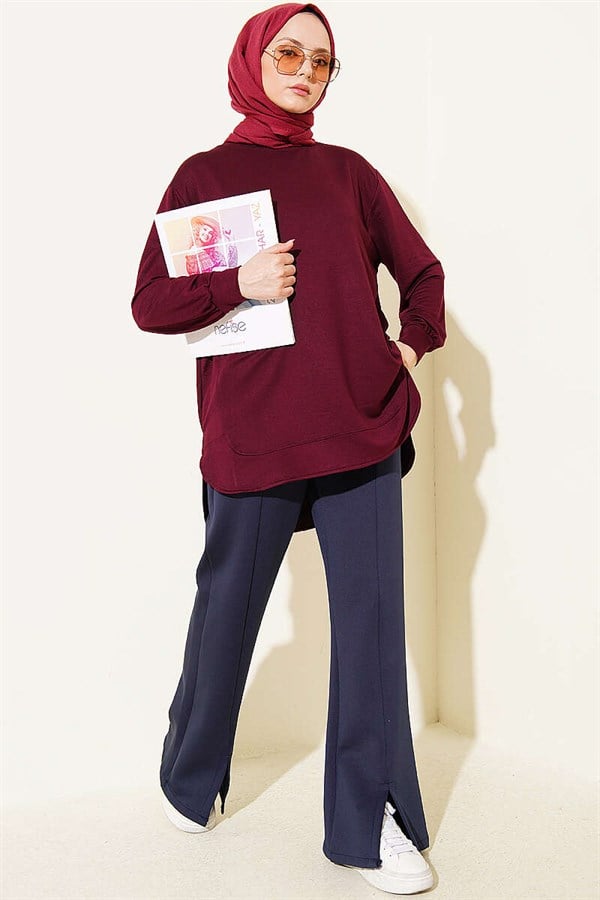 Oval Stitched Loisha Tunic, Plum