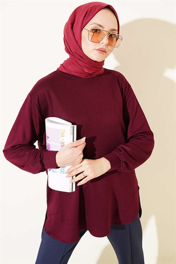 Oval Stitched Loisha Tunic, Plum