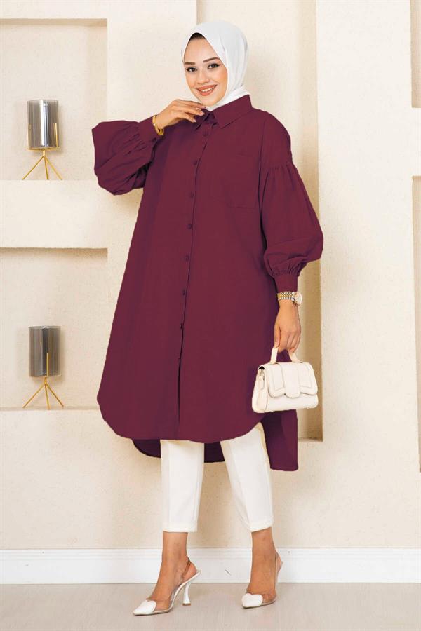 Oval Cut Hijab Shirt Tunic Claret Red
