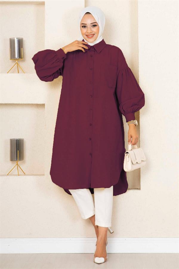 Oval Cut Hijab Shirt Tunic Claret Red