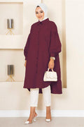 Oval Cut Hijab Shirt Tunic Claret Red