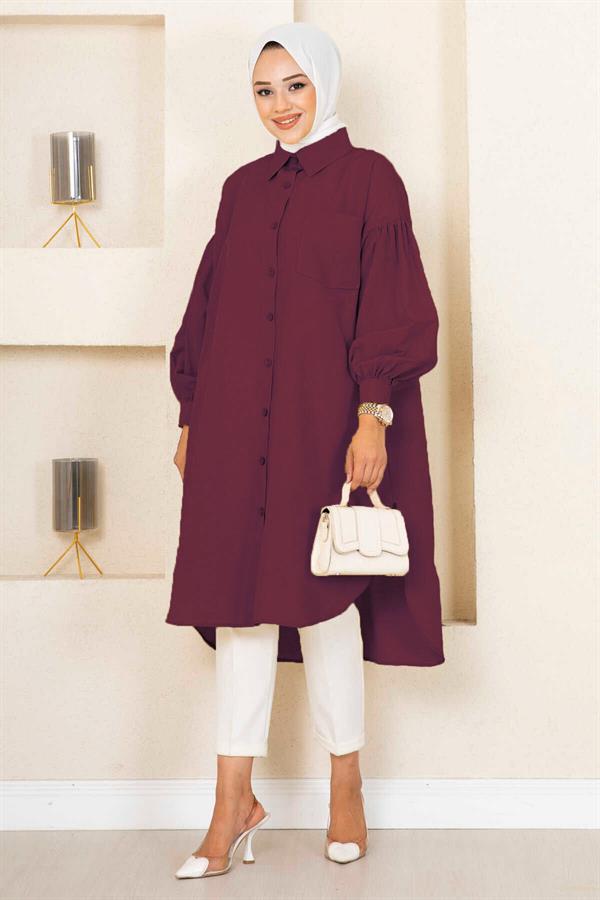 Oval Cut Hijab Shirt Tunic Claret Red