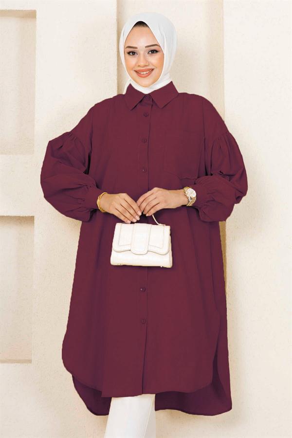 Oval Cut Hijab Shirt Tunic Claret Red
