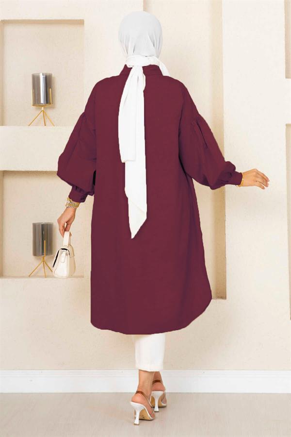Oval Cut Hijab Shirt Tunic Claret Red