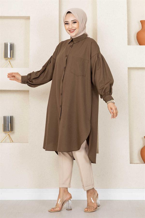 Oval Cut Hijab Shirt Tunic Brown