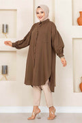 Oval Cut Hijab Shirt Tunic Brown