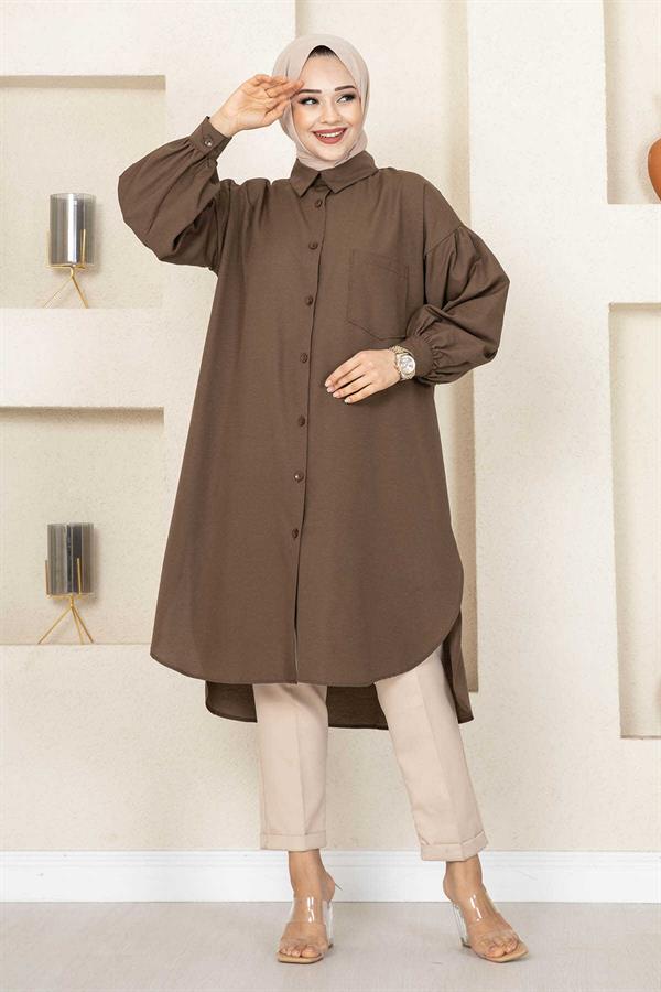 Oval Cut Hijab Shirt Tunic Brown