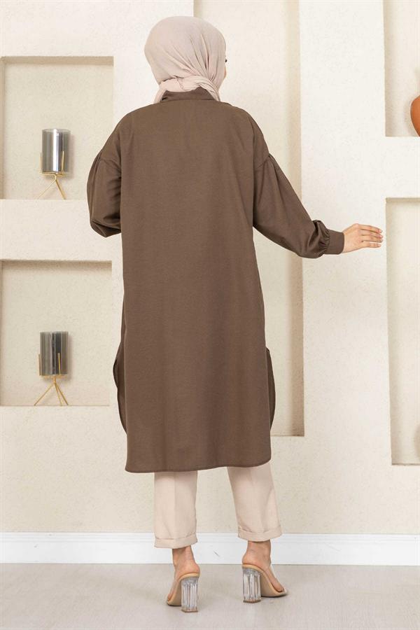 Oval Cut Hijab Shirt Tunic Brown
