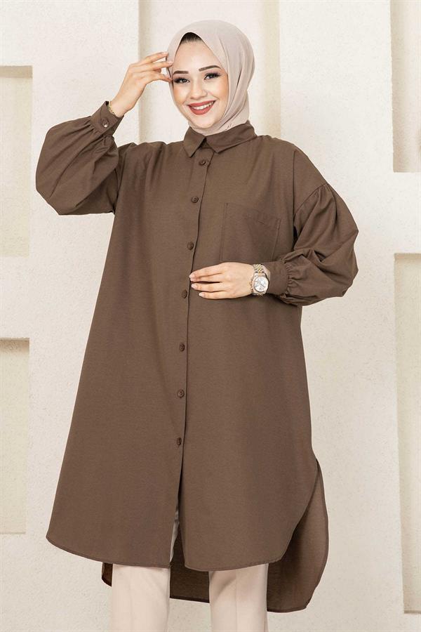 Oval Cut Hijab Shirt Tunic Brown