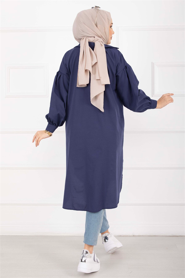 Oval Cut Hijab Shirt Tunic Navy Blue