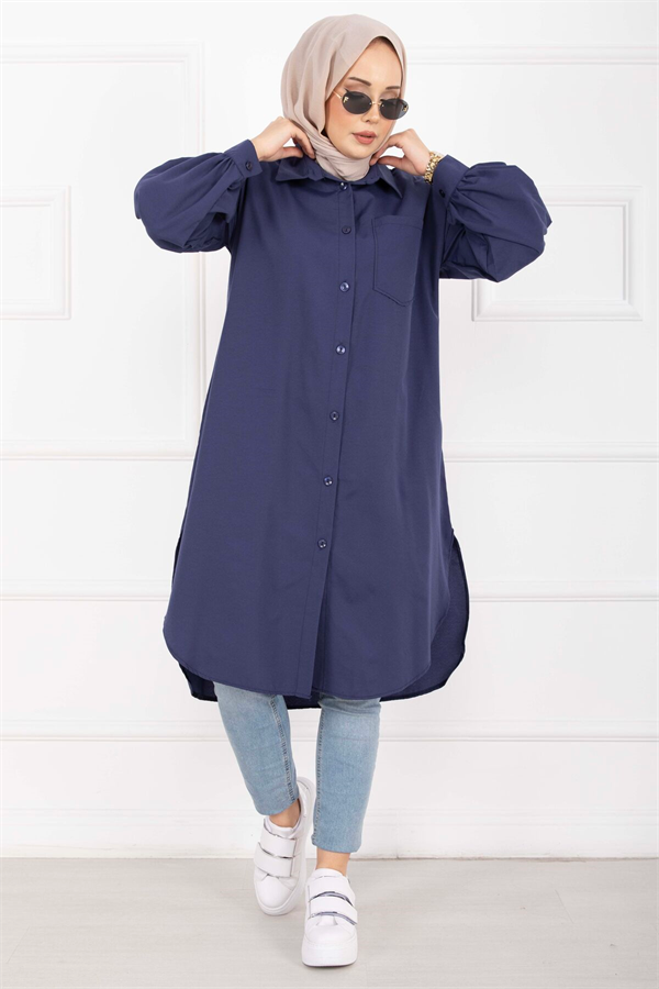 Oval Cut Hijab Shirt Tunic Navy Blue