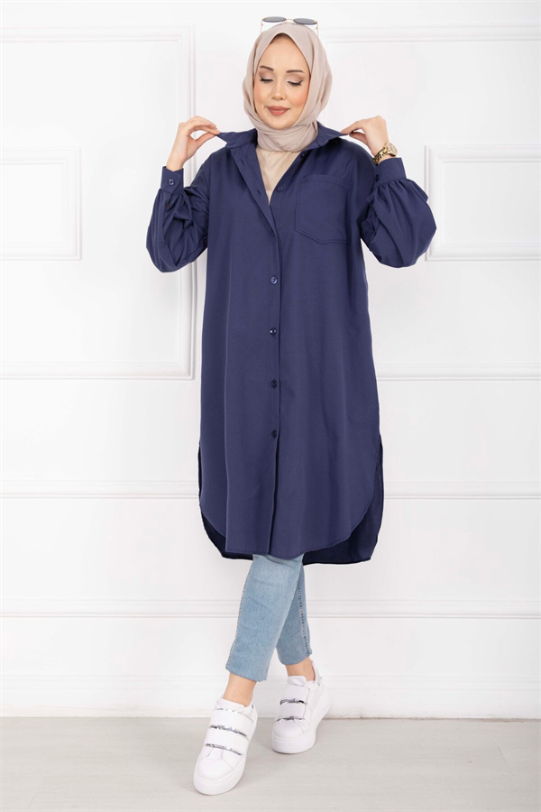 Oval Cut Hijab Shirt Tunic Navy Blue