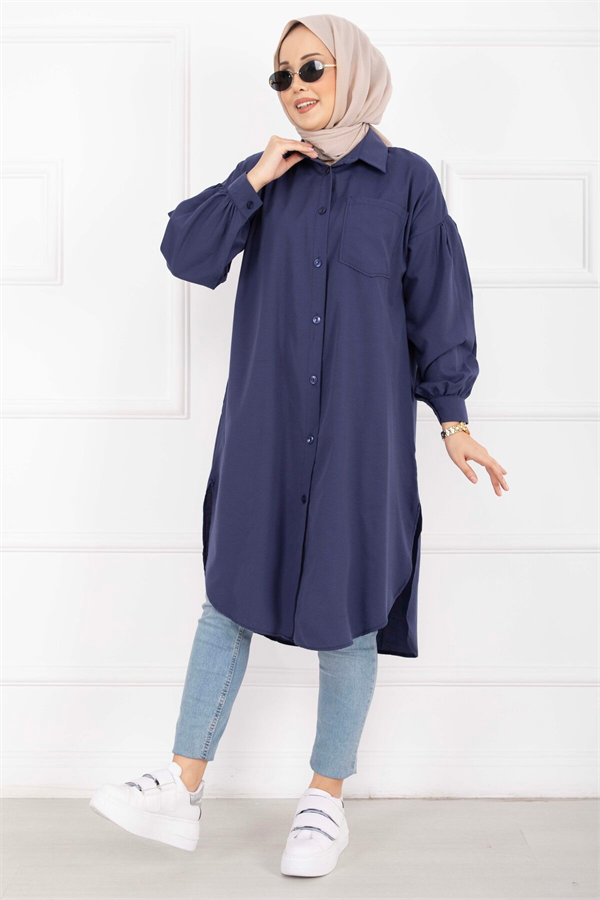 Oval Cut Hijab Shirt Tunic Navy Blue