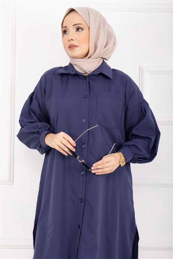 Oval Cut Hijab Shirt Tunic Navy Blue