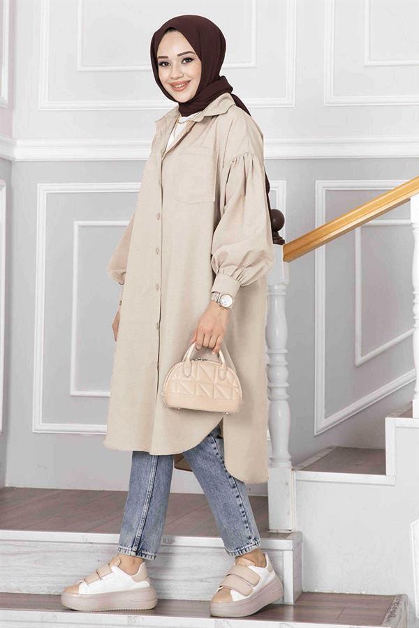 Oval Cut Hijab Shirt Tunic Stone
