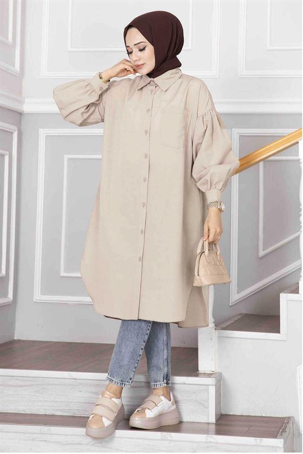 Oval Cut Hijab Shirt Tunic Stone