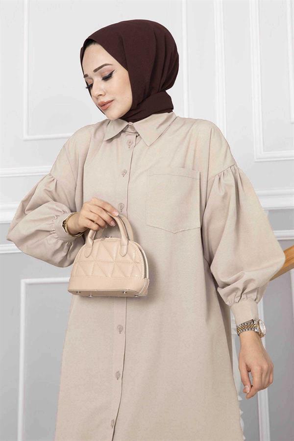 Oval Cut Hijab Shirt Tunic Stone