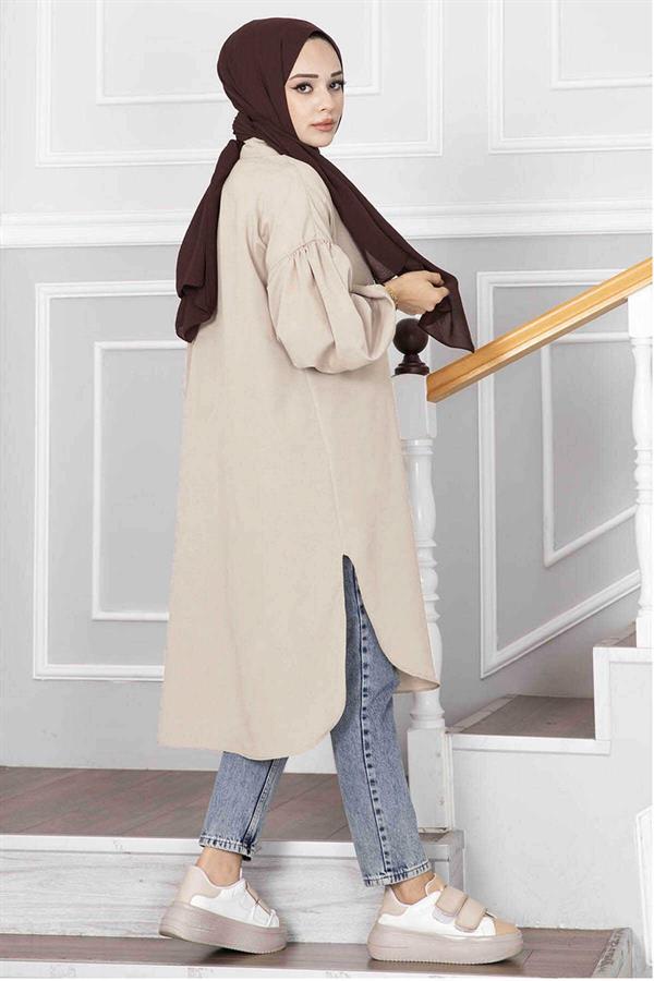 Oval Cut Hijab Shirt Tunic Stone