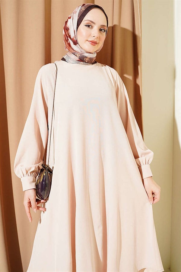 Oval Cut Long Tunic 2 Piece Set, Beige