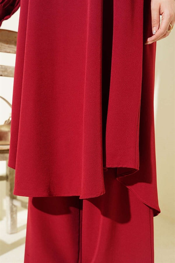 Oval Cut Long Tunic 2 Piece Set in Burgundy