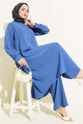 Oval Cut Long Tunic 2 Piece Set Indigo
