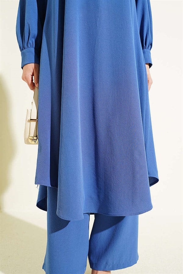 Oval Cut Long Tunic 2 Piece Set Indigo
