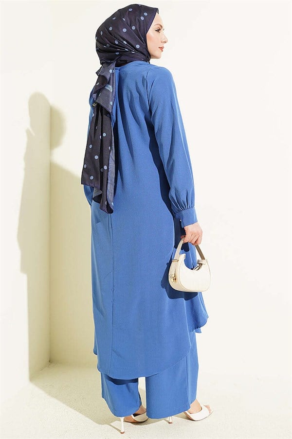 Oval Cut Long Tunic 2 Piece Set Indigo