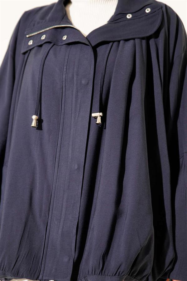 Oversize Zippered Coat Navy Blue