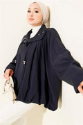 Oversize Zippered Coat Navy Blue