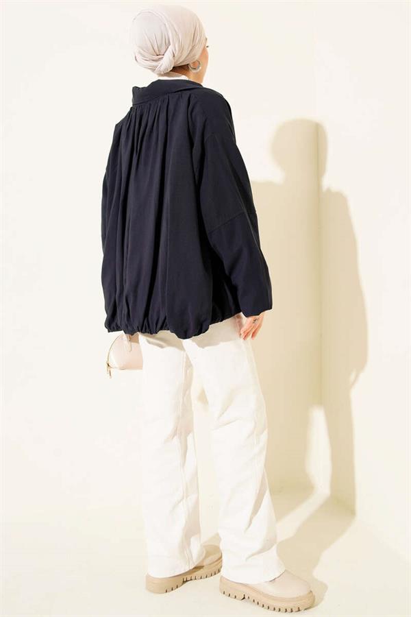 Oversize Zippered Coat Navy Blue