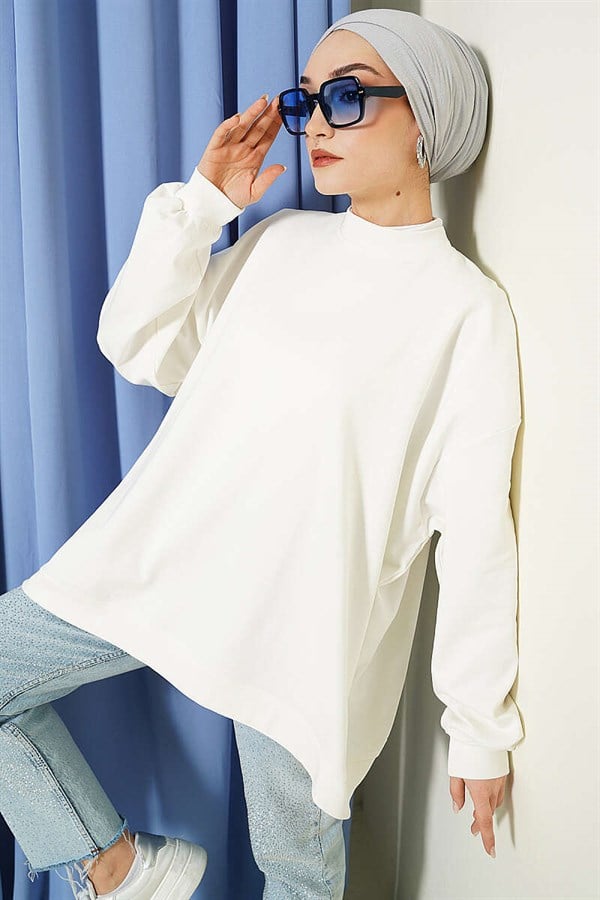 Oversize Interlock Basic Tunic, Ecru
