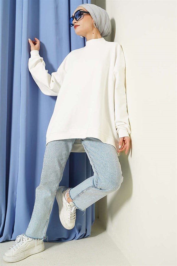 Oversize Interlock Basic Tunic, Ecru