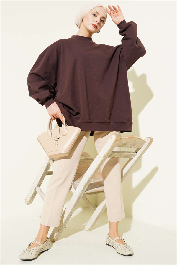 Oversize Interlock Basic Tunic, Brown